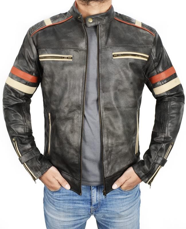 CHICAGO-FASHIONS Mens Retro Cafe Racer Vintage Biker Distressed