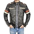 SpazeUp Harley Black Distressed Leather Biker Jacket Men - Vintage Cafe Racer Motorcycle Leather Jackets for Men