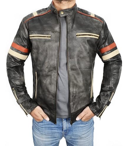 CHICAGO-FASHIONS Mens Retro Cafe Racer Vintage Biker Distressed