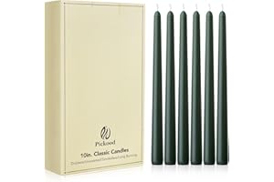 Pickood New Burning Formula Unscented Dripless 10-Inch Taper Candles Set of 12 - Dark Green, for Wedding, Dinner - Smokeless, Long Burning - Hand Poured, Colored Tall Candlesticks - Verde Oscuro