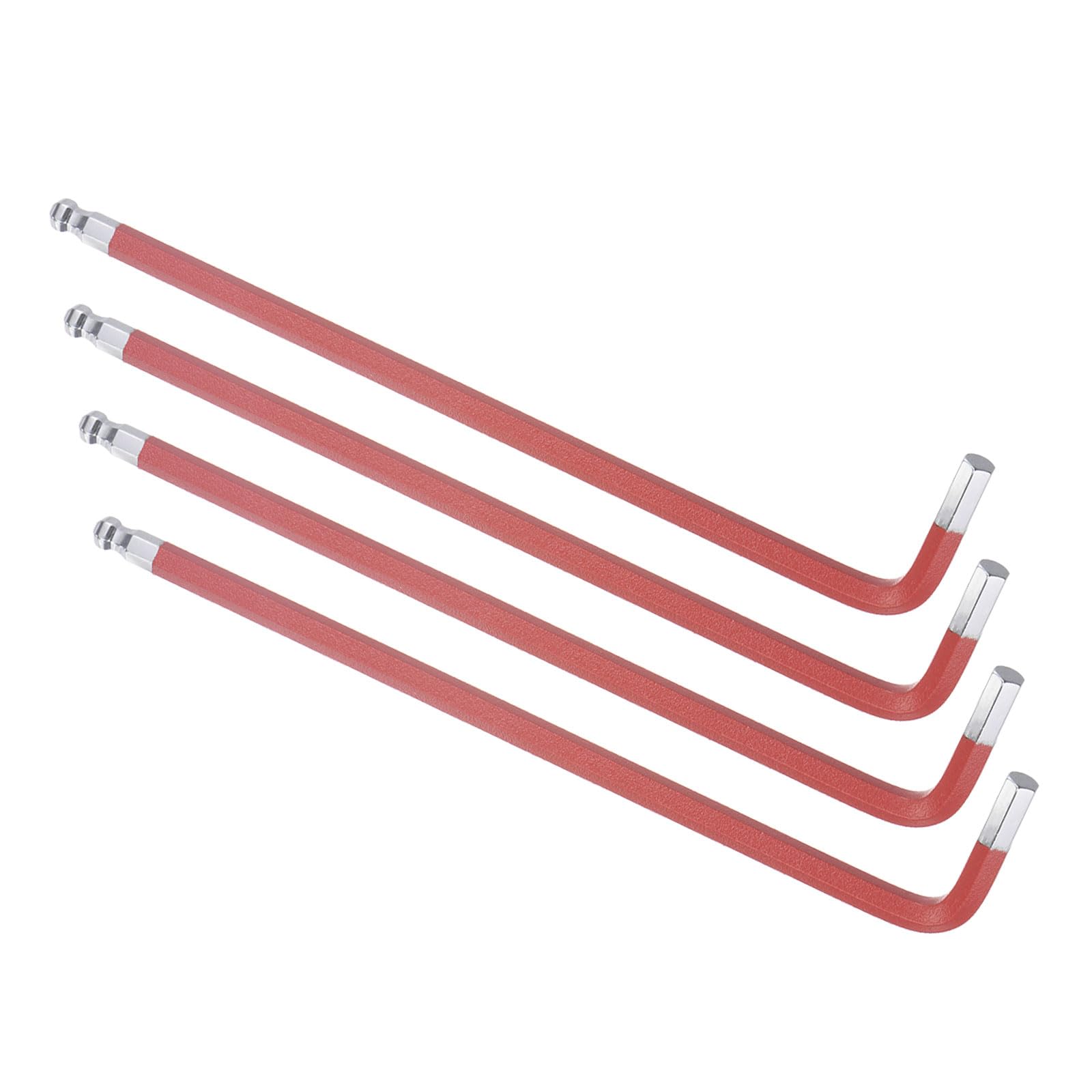 CoCud L-Handle Ball End Hex Key Wrench, 6mm Metric, S2 Steel L-Shape Long Arm Hexagon Head Spanner Red - (Applications: for Home Repair and Mechanical Maintenance), 4-Pieces