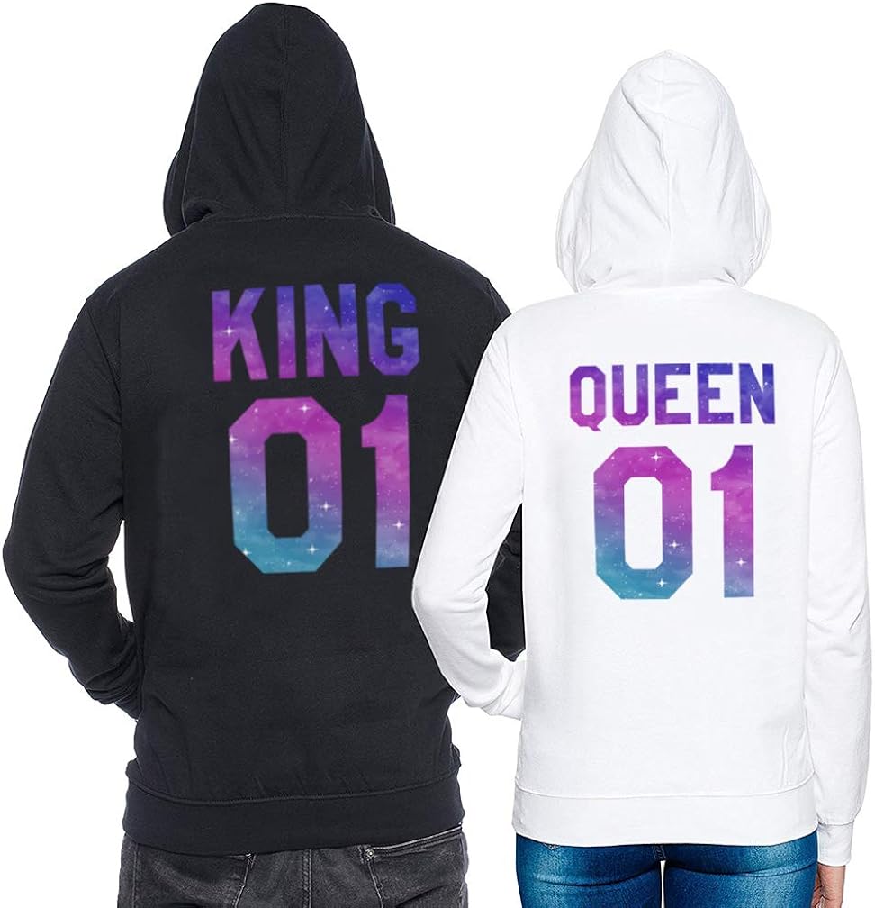 King Pullover Queen Suéter Pareja Sudadera con Capucha 2 Piezas Impresión Estrella Manga Larga