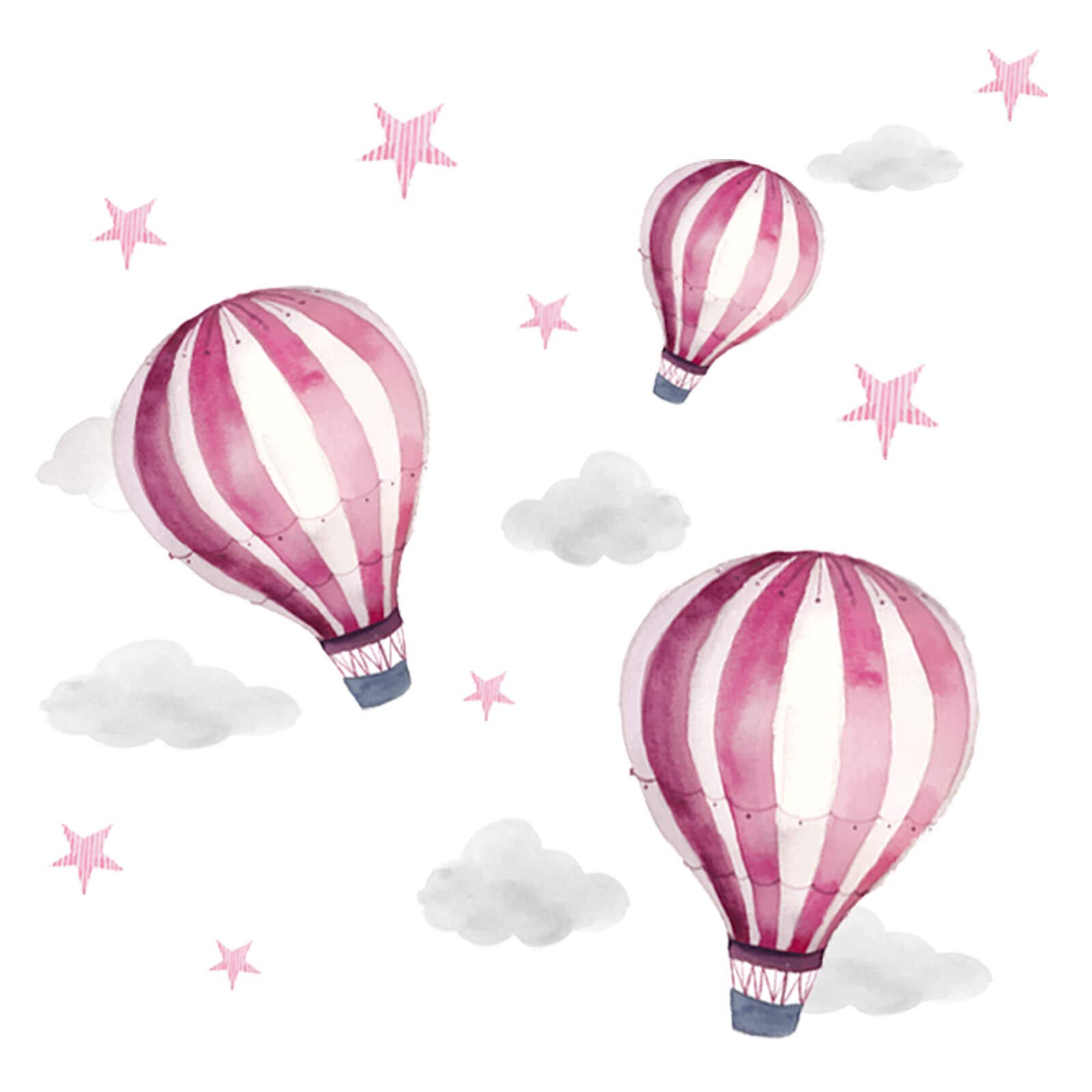 Little Deco DL539-15 Sticker Girls' Room Hot Air Balloons I Wall Picture 68 x 34 cm (W x H) I Clouds Stars Children's Room Girls Wall Tattoo Child Baby Room Girls Picture