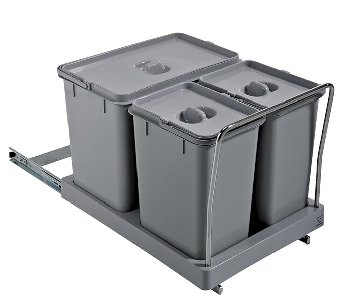 ELLETIPI Tower PA711 Mülleimer Mülltrennung, Ausziehbar für Base, Kunststoff und Metall, Grau, 34 x 46 x 36 cm