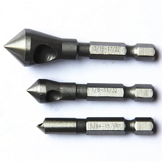Generic High Quty Countersinks 3pcs Countersunk Bit Set Deburring Drill Bits Tapper Hole Cutter Hand Tools Chamfer Set Wood hole 159