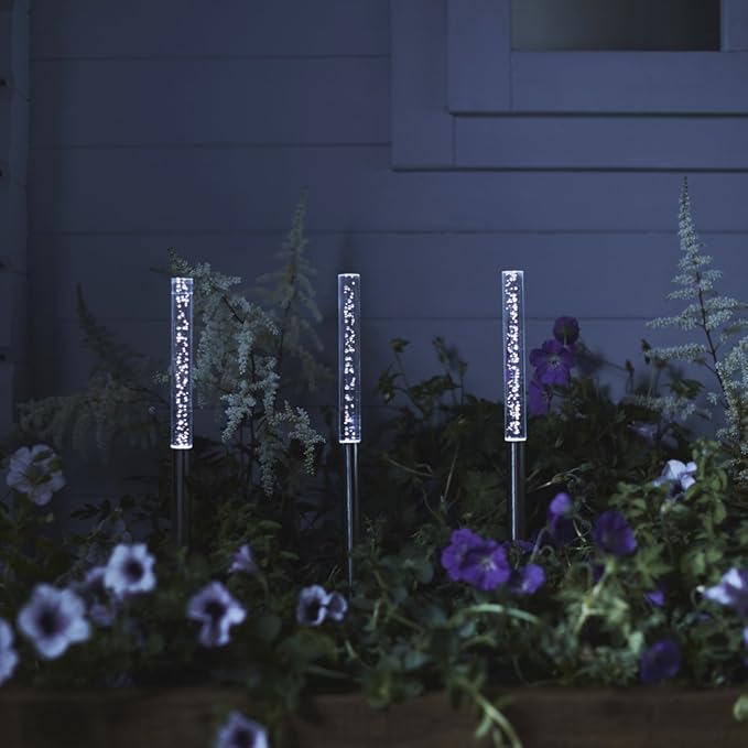 Lights4fun 3er Set LED Solar Stableuchten Bubble Gartendeko Solar