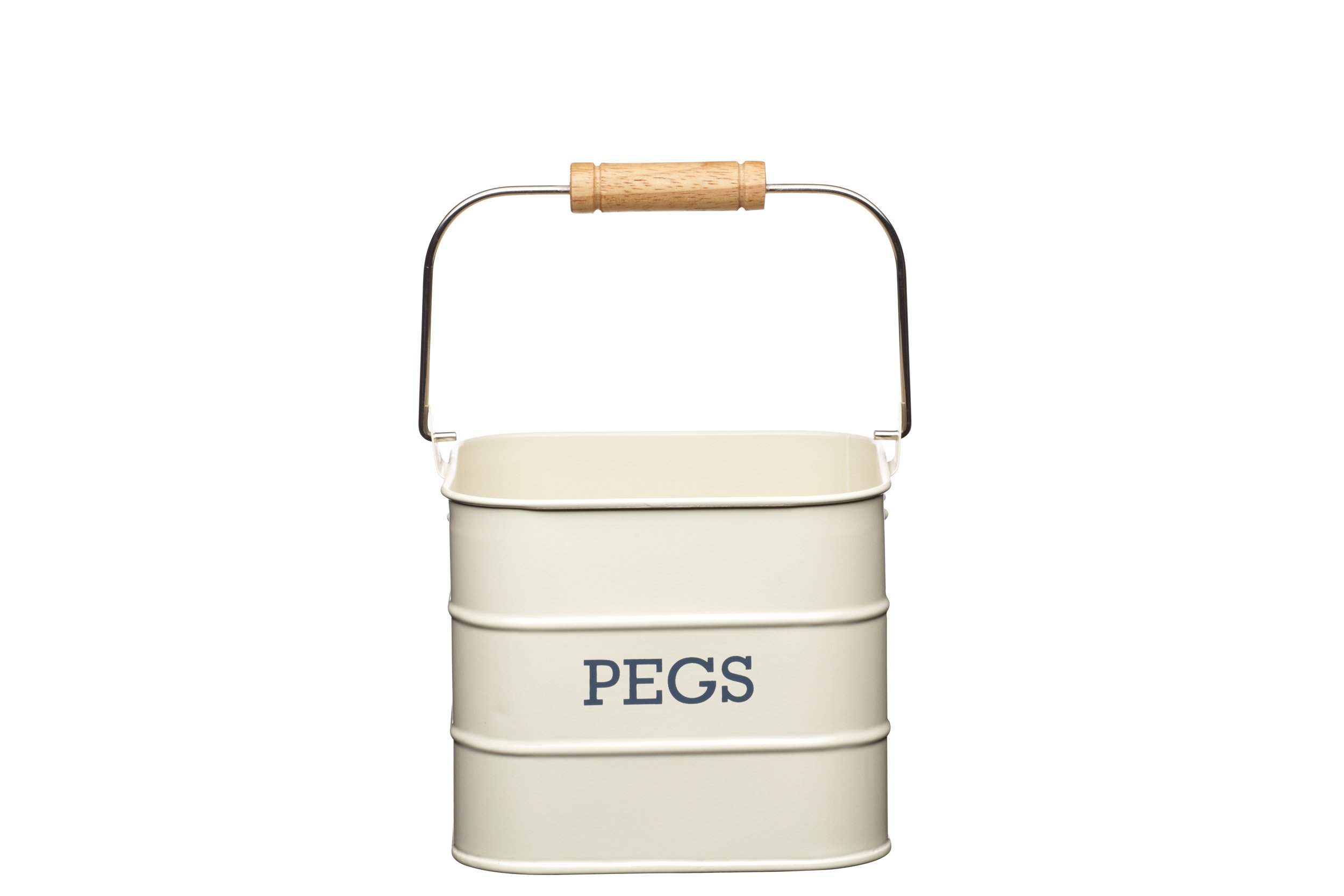 KitchenCraft Living Nostalgia Hanging Metal Peg Tin, Vintage Style Metal Storage Accessory for Laundry/Clothes Pegs - Antique Cream