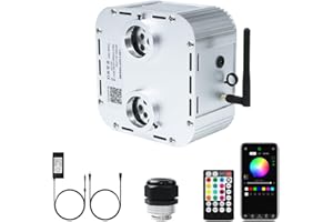 AMKI High Brightness Dual Port 32W Twinkle Sound Mode RGBW Light Source Engine Driver Remote/APP Control Starlight Box Motor for Fiber Optic Star Ceiling Light Kit