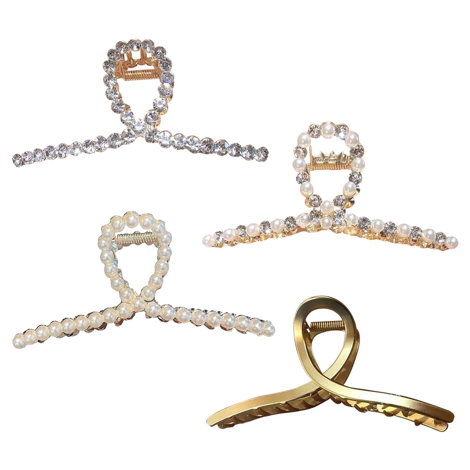 4pcs Gold Pearl Hair Clips, Metal Claw Clips For Thick Hair, Cute Hair Accessories For Women and Girls, Thin and Thick Hair