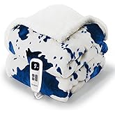 blunique Cow Print Heated Throw Blanket Electric Blanket-Heating Blanket Throw with 10 Heat Levels & 10 Hours Auto-Off, Cozy Soft Fleece Sherpa, Washable, 50 x 60 Inches Cow Print Blue