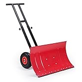 ONECHOI Snow Shovel with Wheels, 29X16.5inch Angled Steel Blade，Heavy-Duty Snow Shovel Pusher and Plow with Height Adjustable