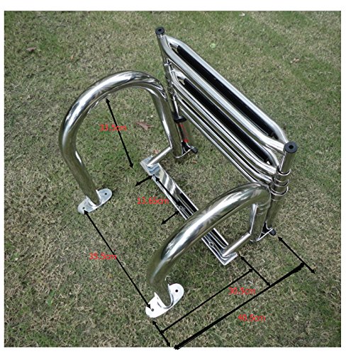 Spareflying 4 Step Pontoon Boat Ladder, Stainless Steel Folding Telescoping Rear Entry Inboard Ladder Heavy Duty Custom Swim Deck Ladder with Pedal Hand Railing Ladder Dock Ladder Extra Wide Step - Thumbnail 7