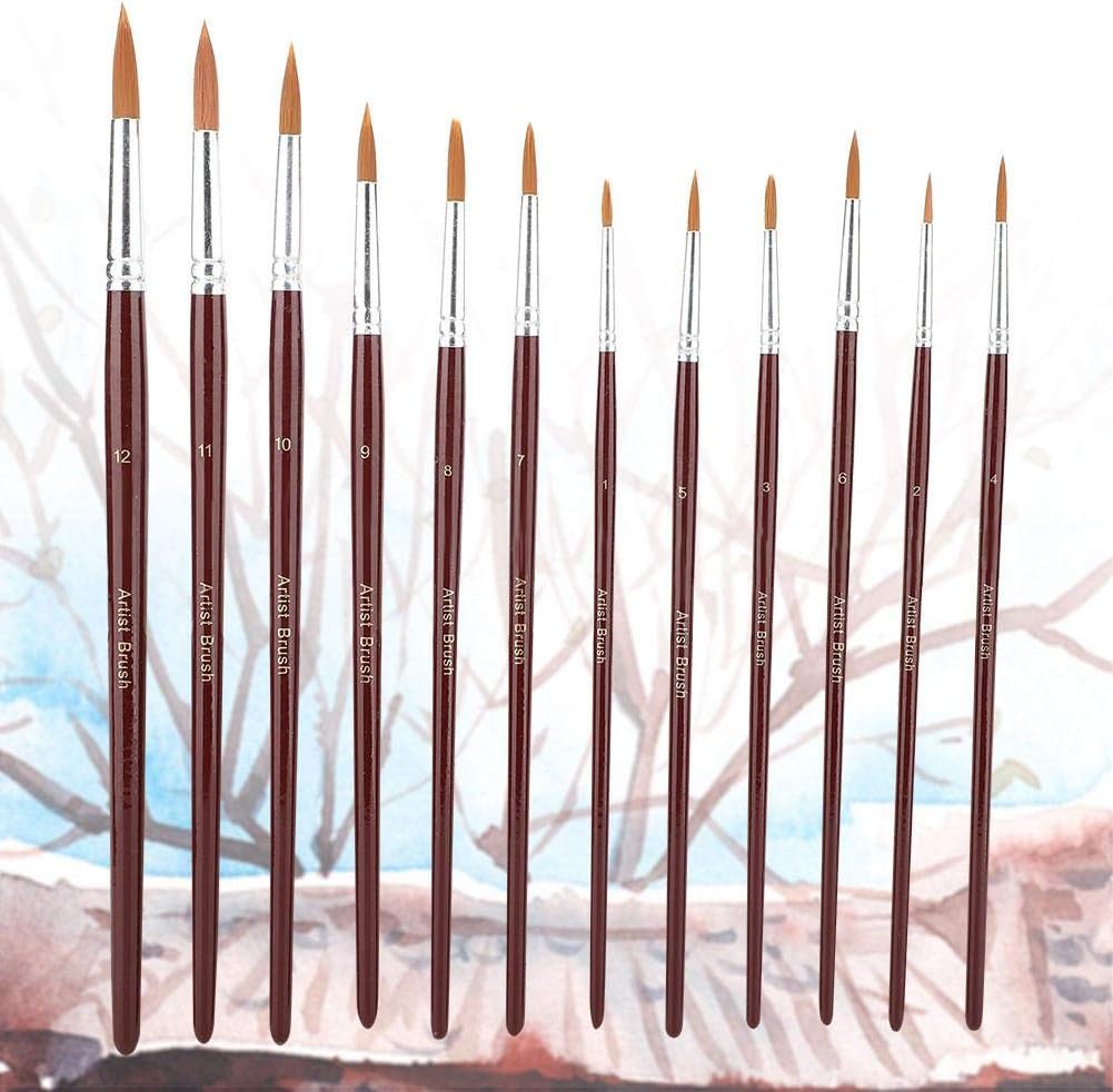 12Pcs/Lot Paint Brush Set Nylon Hair Oil Painting Brushes for Watercolor Acrylic Drawing Art Supplie(Round) - Image 5