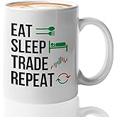 Bubble Hugs Stock Trader Coffee Mug - Eat Sleep Trade Repeat - Stock Market Traders Brokers Financial Adviser Trading Investor 11oz White