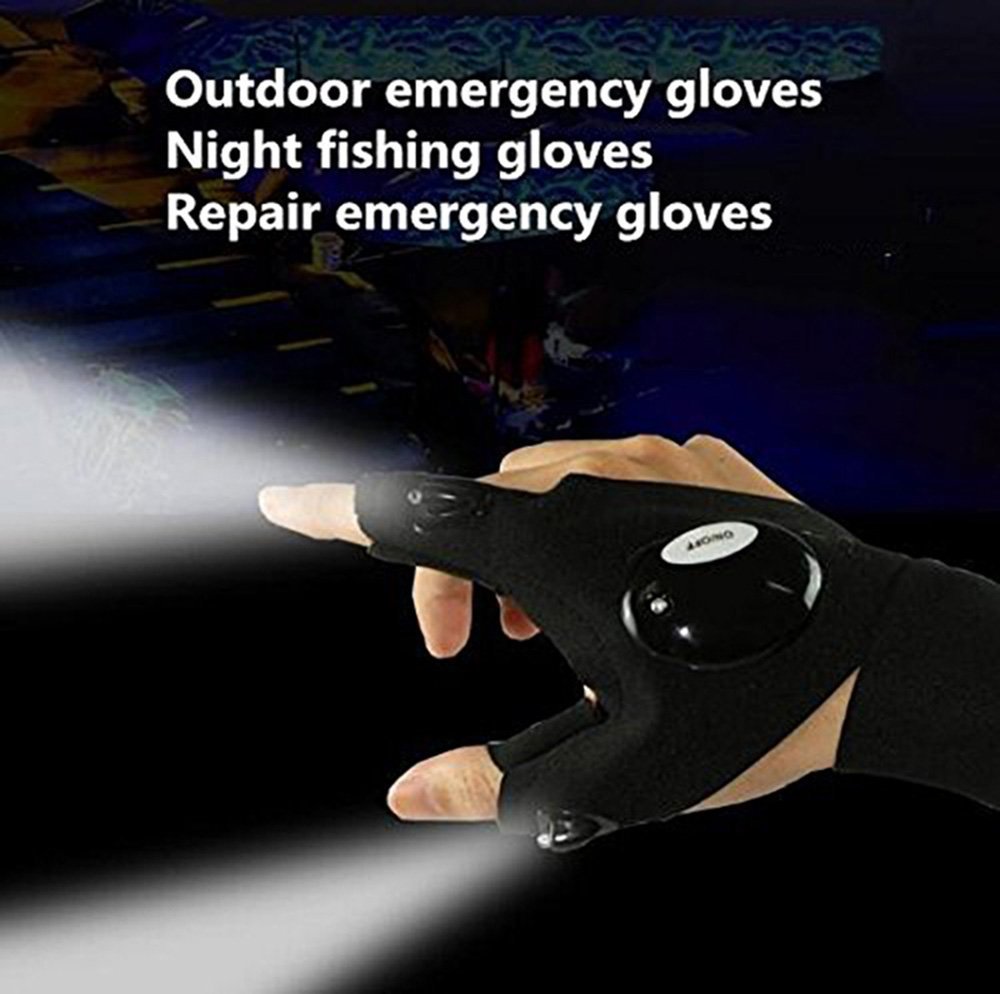 LED Flashlight Magic Strap Fingerless Gloves By Fomatrade Pack 2 LED light for Repairing in Darkness Places and Outdoor Activities Essential Equipment