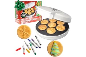 WAFFLE WOW! Christmas Holiday Waffle Maker w 6 Edible Food Markers- Make X-Mas Breakfast Fun w Delicious Decorated Pancakes or Waffles- Electric Nonstick Waffler Iron, Fun Gift for Kids & Adults, Family Activity