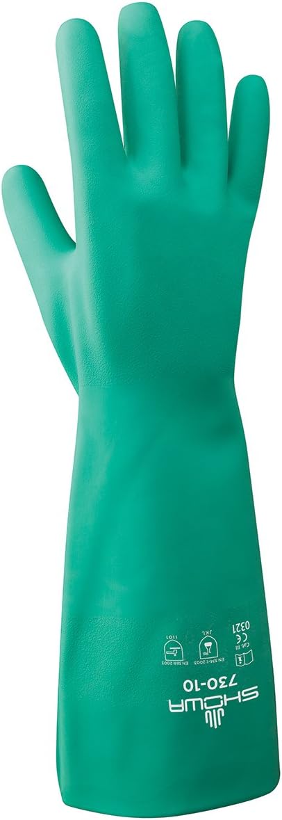 SHOWA 730 Nitrile Cotton Flock-lined Chemical Resistant Glove, X-Small (Pack of 12 Pairs)