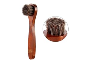 Homiegear Polishing Horsehair Shoe Brush, 100% Soft Horse Hair Bristles, Unique Concave Design, Wood Handle with Comfortable Grip, Anti Slip - For All Fabrics