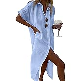 Breezy Lane Swimsuit Coverup for Women Long Button Down Shirt Dress Vacation Wear