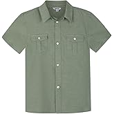 Bienzoe Boys Short Sleeve Shirt for School: Kids Button Up Collared Dress Fashion Shirts