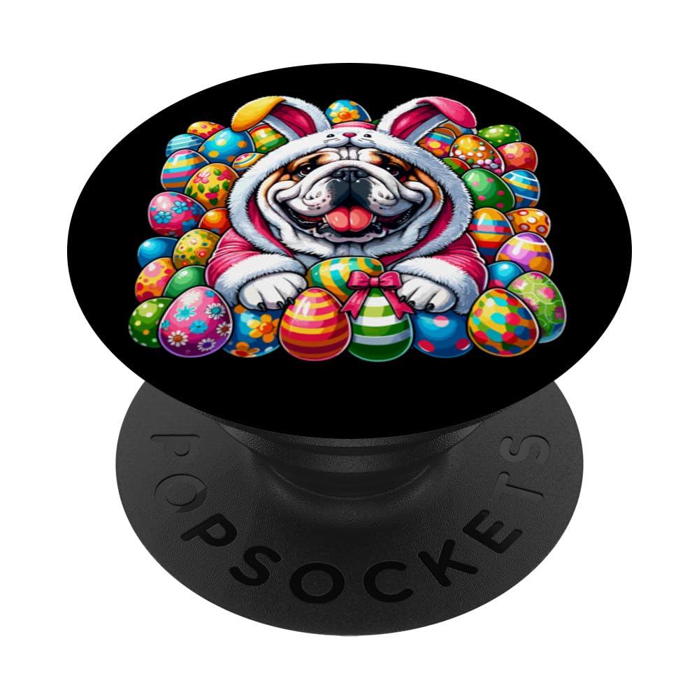 English Bulldog Bunny Ears Eggs Cute Easter Dog Owner Lover PopSockets Swappable PopGrip