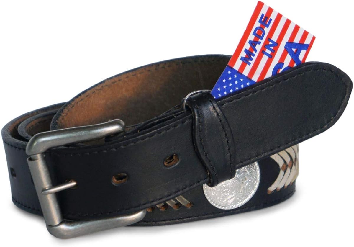 Men's 11/2" Genuine Premium Country Leather Belt with Rawhide Weave