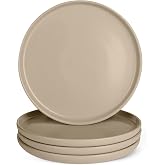 Amazon Basics Glazed Stoneware Dinner Plates, Ceramic 4-Piece Set, Microwave, Dishwasher and Freezer-Safe, Modern Design, 10.5 in., Linen Gray