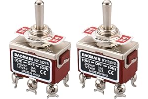 Baomain Toggle Switch DPDT Momentary ON/Off/ON 3 Position AC 15A/250V 20A/125V 6 Screw Terminals RT1322FS (2PCS)