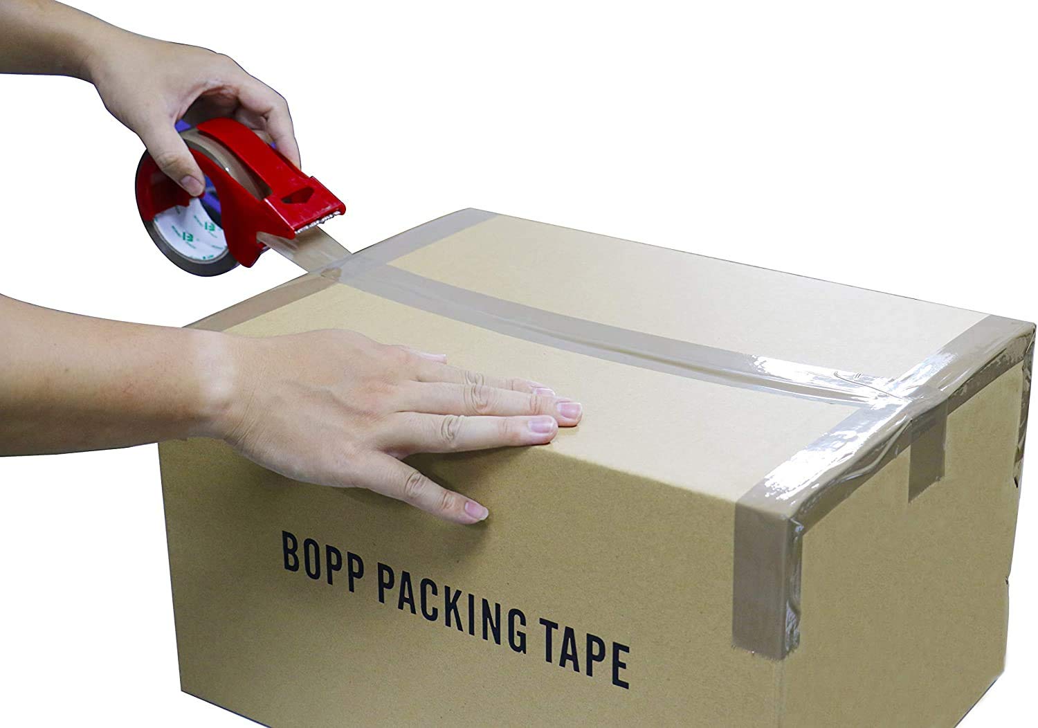BOMEI PACK Paketklebeband Braun mit Plastik Abroller, 6 Rollen Packband 48mm 66m 5