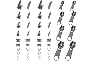 BOYIVI 48 Pieces Metal Zipper Repair Accessories Set, Zipper Head Slider Retainer Box Insert Pin Top Bottom Stoppers for DIY Sewing Replacement Zipper Repair Kit 3# 5# 8# 10# (Platinum)