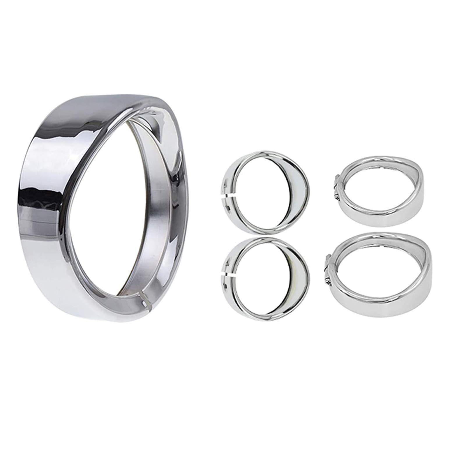 Photo 1 of ***MISSING HEADLIGHT BEZZLE*** HDBUBALUS Visor Style 7 inch Headlight Trim Ring 4 1/2" Fog Light Trim Ring Turn Signal Trim Ring Set Fit for Harley Softail Touring Chrome
