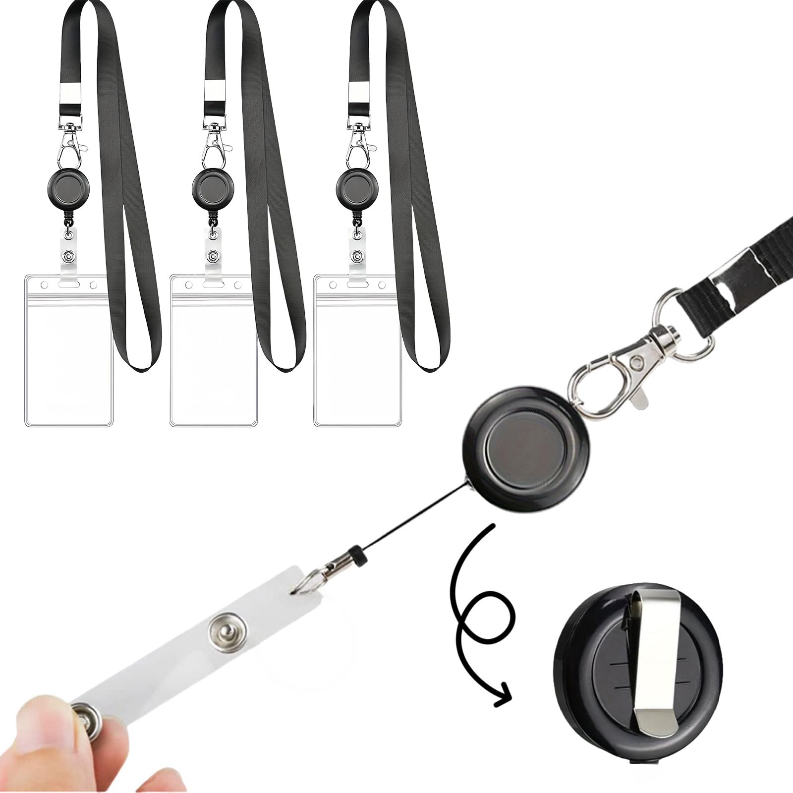 Photo 1 of 3 Pack Retractable Badge Holders with Lanyard Clip, Waterproof Removable ID Card Holder for Offices, Schools, Lanyards for Cruise Ship Cards