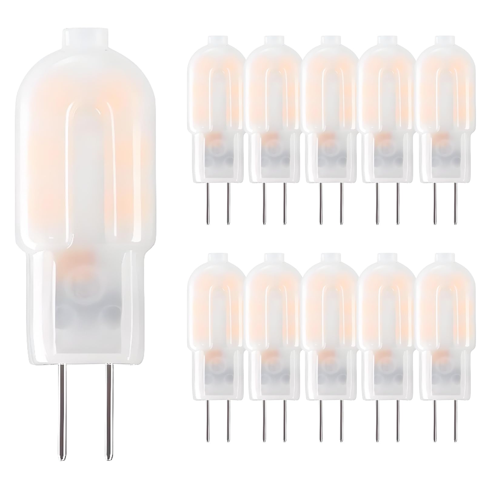 HUAMu G4 LED Bulbs 2W, 20W Halogen Bulb Equivalent, AC/DC 12V, Frosted Cover, 200lm, 360° Beam Angle, Warm White 3000K, Bi-Pin LED Light Bulb, Non-Dimmable, 10 Pack