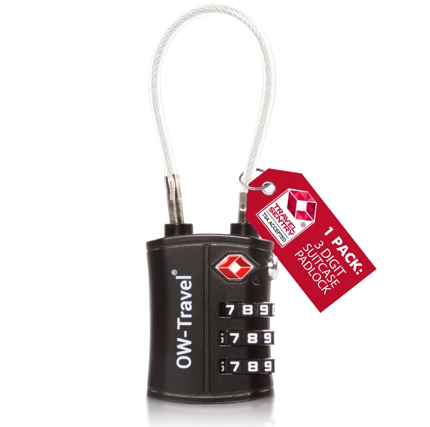 OW-Travel TSA Approved Luggage Locks Suitcase Locks (1 Pack Black) 3 Digit Flexible Cable Suitcase Padlock. Travel Bag Combination Luggage Padlocks for Suitcases. TSA Travel Lock for Bags and Cases