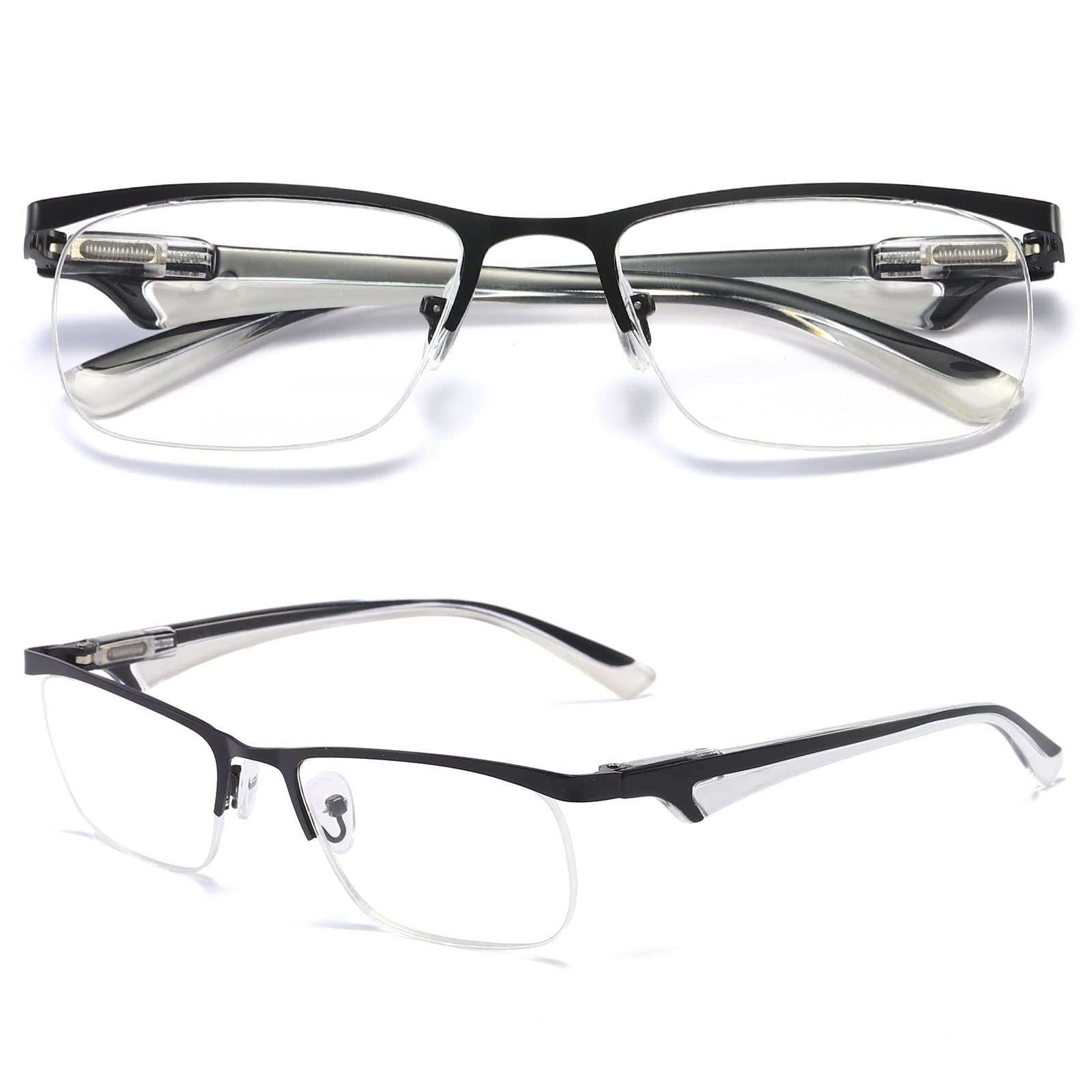 MAGIMODAC Anti Blue Light Reading Glasses Metal Half Frame Rim Readers Glasses for Men and Women Fashion (3.5, White)