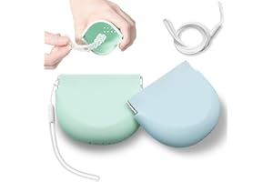 ONBUWWS 2 Pack Silicone Retainer Case with Lanyard Soft Slim Cute Aligner Case Holder Dental Thin Container Braces Case for Girl Women Men Travel Partial Denture Night Mouth Guard (Blue+Green)