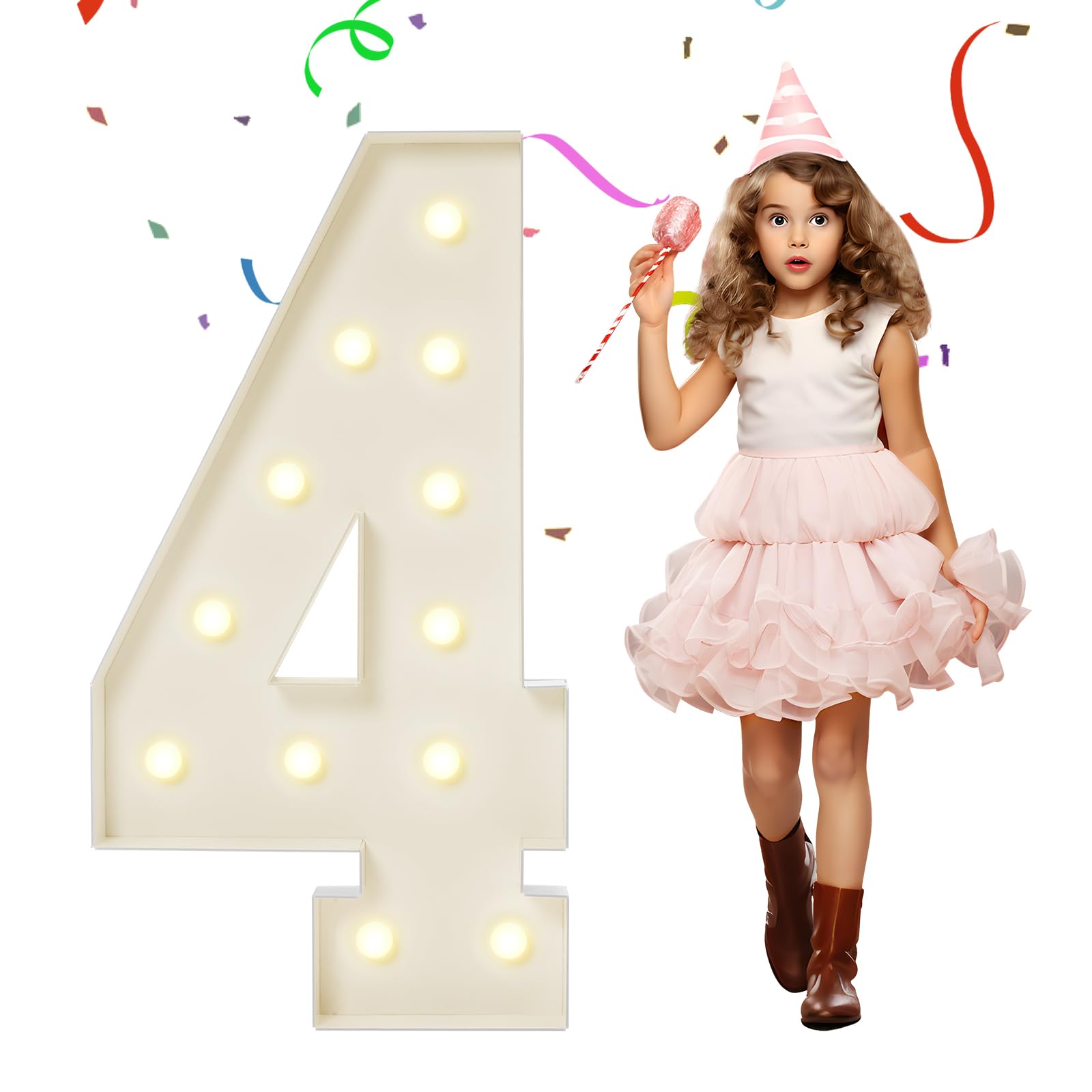 Photo 1 of eufony 4FT Marquee Numbers, Large Light Up Numbers 4 for 4th 14th 40th Birthday Party Decorations, Giant Light Up Number for 2024 Graduation Prom Decor, 4 Feet Number 4 w/Lights DIY Kit