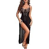 Avidlove Women Sexy Lingerie Lace Babydoll Chemise Mesh Nightdress V Neck Nightwear Side Split Nightgown