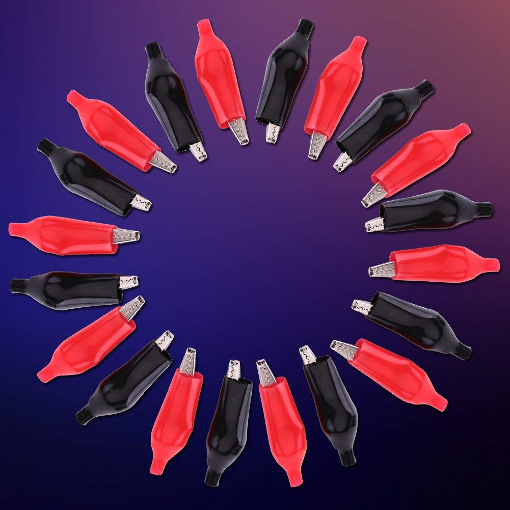 20pcs 28MM Metal Crocodile Clip Alligator Electrical Clamp for Testing Probe Meter, Black&Red