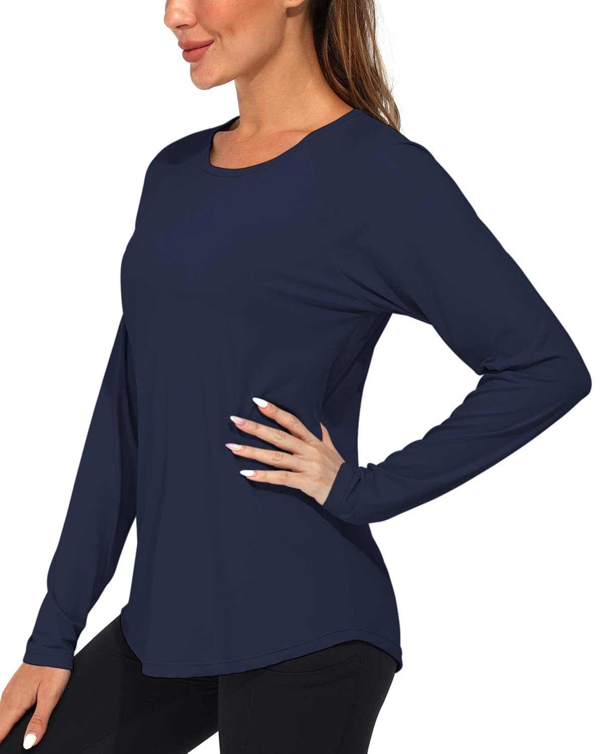 Promover Women's Workout Shirts Sun Block Protection Round Neck Jogging