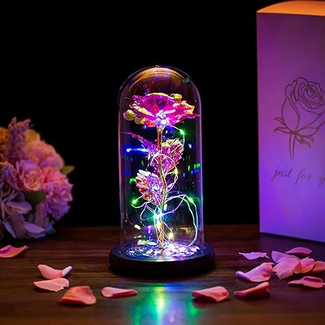 Amazon De Die Schone Und Das Biest Rose In Glaskuppel Led Lichter Kristallrose Blumen Geschenk Zum