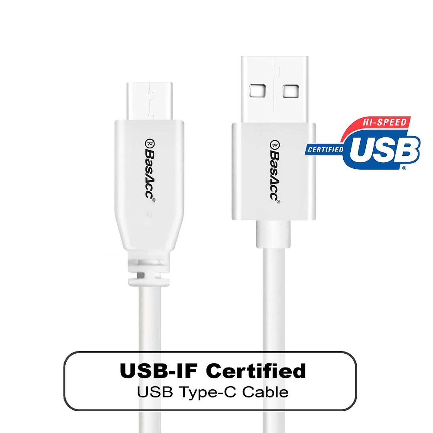 USB-IF Certified Type C Cable, BasAcc 3.3ft(1m) USB-C Reversible Cable For USB Type-C Devices Samsung Galaxy S9/S9+ S9 Plus/S8/S8+ Plus,LG G6 MacBook,Pixel C,ZenPad S8,Nexus 5X 3,Nintendo Switch,White