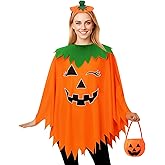 HUAYUANDA Halloween Pumpkin Costume for Women, 3 PCS Glow in the Dark Pumpkin Poncho with Headband Bag,Halloween Costume Set for Costume Party