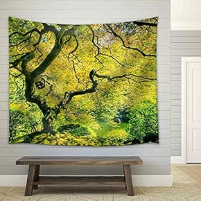 Amazing Green Japanese Maple Tree, Nature Garden - Fabric Wall Tapestry Home Decor - 51x60 inches