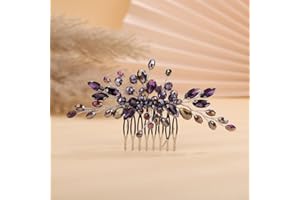 Teyglen Rhinestone Wedding Headpieces Bridal Purple Crystal Hair Comb Hair Accessories for Bride Handmade Red Black Blue Hair Pieces for Women Girls