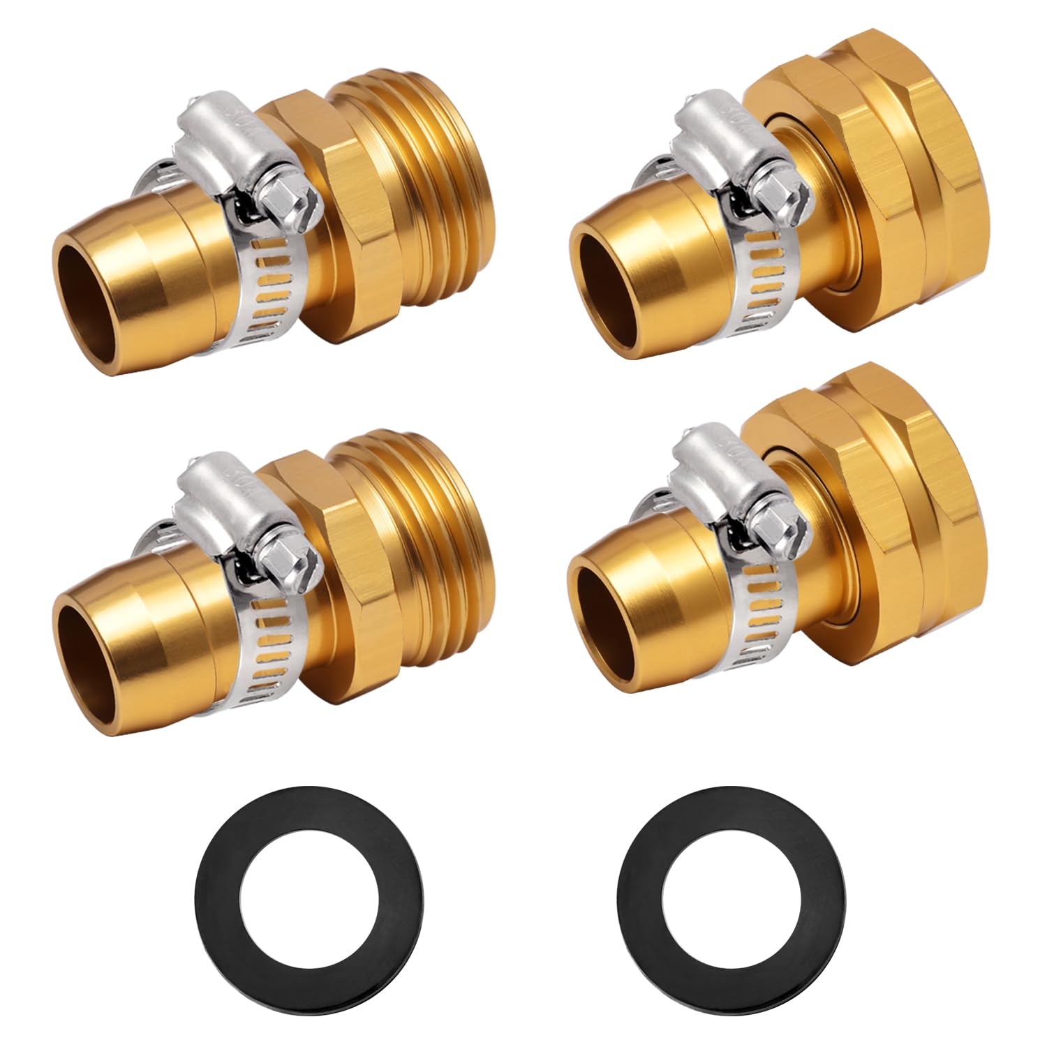 Photo 1 of 2 Pack 5/8 Inch Aluminum Garden Hose Connector with Stainless Steel Clamps, Garden Hose Repair Kit, Garden Hose Fittings