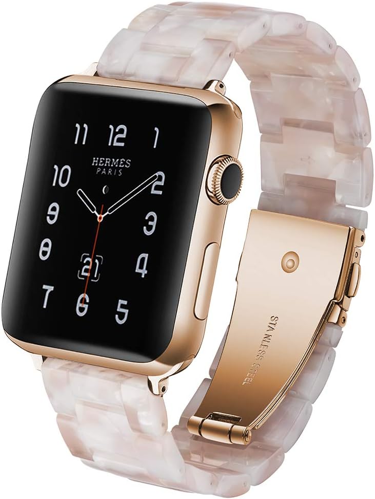 Caunedy Resin Watchband Compatible with Apple iWatch 38/40/41/42/44/45mm Series7/SE/6/5/4/3/2/1 Fashion Lightweight Replacement Watch Band Bracelet with Stainless Steel Buckle