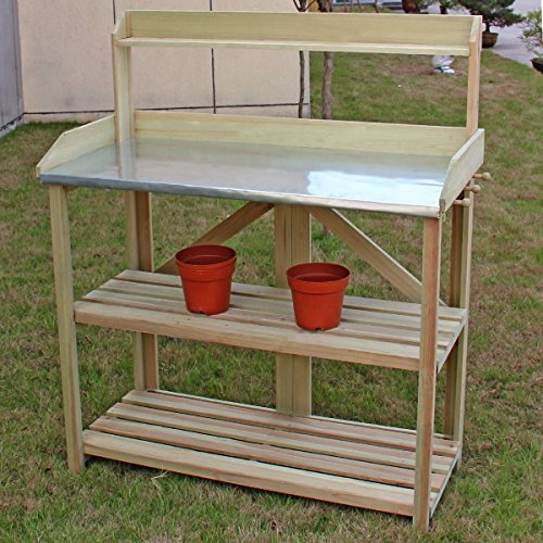 Potting Work Bench Station Planting Workbench With 3 Shelf Outdoor Garden Wooden