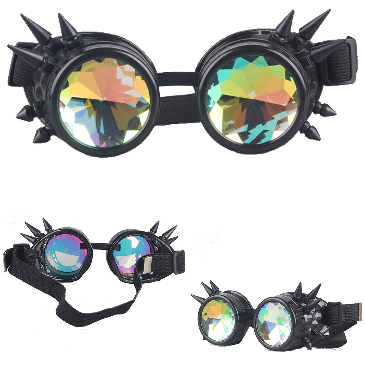 DODOING Kaleidoscope Goggles Steampunk Rave Glasses Goggles Crystal Rainbow Kaleidoscope Rave Glasses Rainbow Crystal Glass Lens