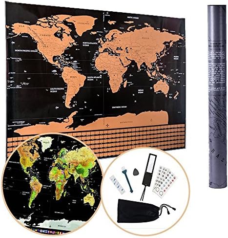 32.5" x 23.4" Scratch Off World Map Poster Travel Tracker Globe Banner Journal Log Giant Map Of The World With Country Flags Travelers Gift Deluxe Travel Map Wall Art Decor